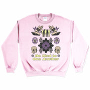 Be Kind To One Another Crewneck Sweatshirt Front by Awake Happy - artist dean montecillo unowneddreams devon meadows unisex mens womens abstract butterfly hand pattern #color_light-pink