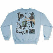 Only Way Out is Through Crewneck Sweatshirt Pullover by Awake Happy - Design by Dean Montecillo unowneddreams - abstract graphic person reaching leaves doorway style back #color_light-blue