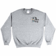 Only Way Out is Through Crewneck Sweatshirt Pullover by Awake Happy - Design by Dean Montecillo unowneddreams - abstract graphic person reaching leaves doorway style front #color_sport-grey