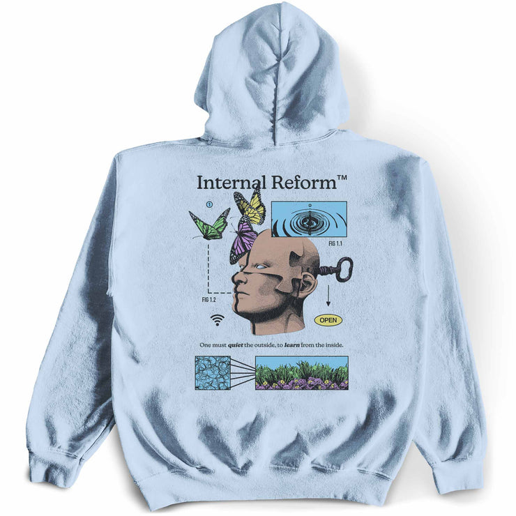 Internal Reform Hoodie Back by awake happy connor tomates graphic butterflys person one must quiet the outside to learn from the inside water droplet puzzle face - 