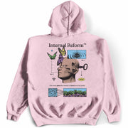 Internal Reform Hoodie Back by awake happy connor tomates graphic butterflys person one must quiet the outside to learn from the inside water droplet puzzle face - #color_light-pink