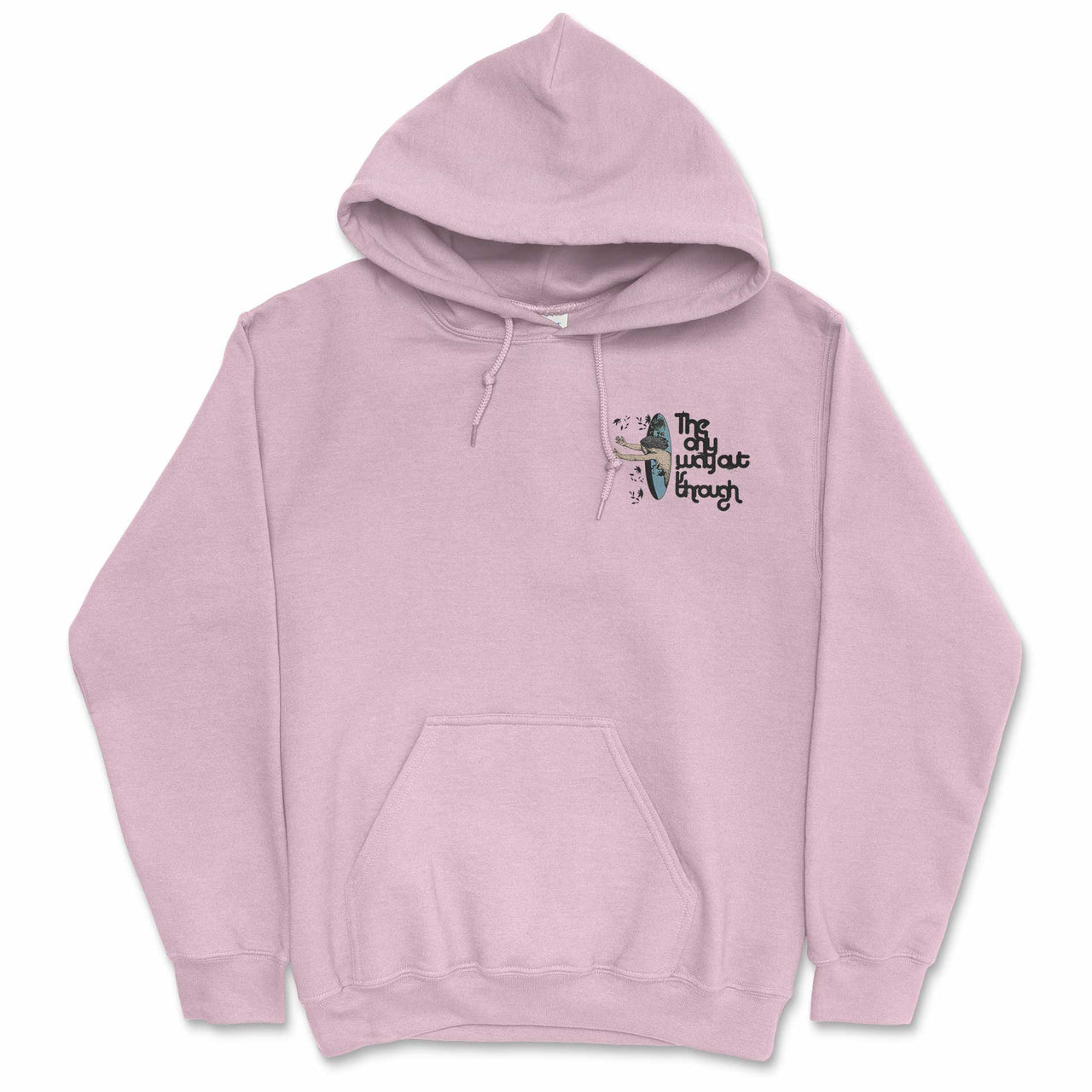 Only Way Out is Through Hoodie pink front  #line_essentials