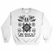 Be Kind To One Another Crewneck Sweatshirt Front by Awake Happy - artist dean montecillo unowneddreams devon meadows unisex mens womens abstract butterfly hand pattern #color_white