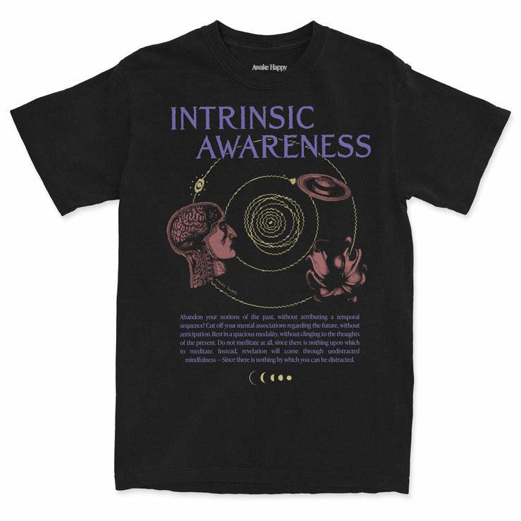 Intrinsic Awareness Black T-shirt by Awake Happy - Design by Devon Meadows - unisex mens womens - tibetan book of the dead abstract brain octopus saturn constellation moon phases astrology - heavy or eco tee