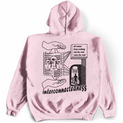 Interconnectedness Hoodie Pullover Back by Awake Happy - artist dean montecillo unowneddreams devon meadows unisex mens womens abstract energy hand all comes from nothing exit the void enter the void women faces #color_light-pink
