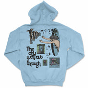 Only Way Out is Through Hoodie Back Pullover by Awake Happy - Design by Dean Montecillo unowneddreams - abstract graphic person reaching leaves doorway style #color_light-blue