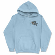 Only Way Out is Through Hoodie Front Pullover by Awake Happy - Design by Dean Montecillo unowneddreams - abstract graphic person reaching leaves doorway style #color_light-blue