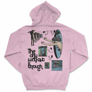 Only Way Out is Through Hoodie Back Pullover by Awake Happy - Design by Dean Montecillo unowneddreams - abstract graphic person reaching leaves doorway style #color_light-pink