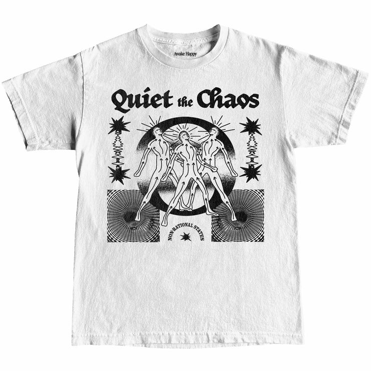 Quiet The Chaos T-shirt by Awake Happy - Design by Dean Monticello unowneddreams and Devon Meadows - energy non rational states abstract 