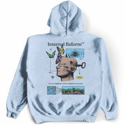 Internal Reform Hoodie Back by awake happy connor tomates graphic butterflys person one must quiet the outside to learn from the inside water droplet puzzle face - #color_light-blue