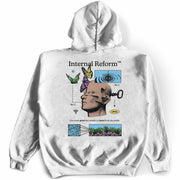 Internal Reform Hoodie Back by awake happy connor tomates graphic butterflys person one must quiet the outside to learn from the inside water droplet puzzle face - #color_white